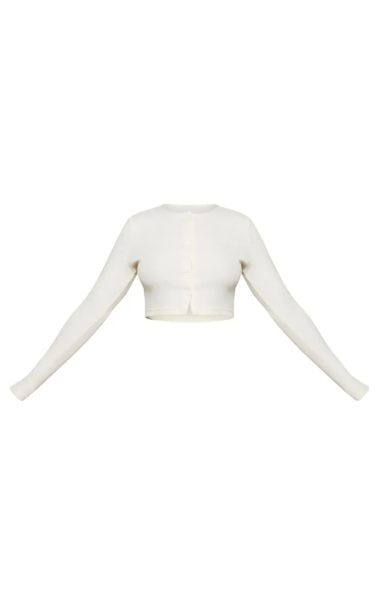 New PrettyLittleThing Brushed Rib Button Front Cardigan Cream