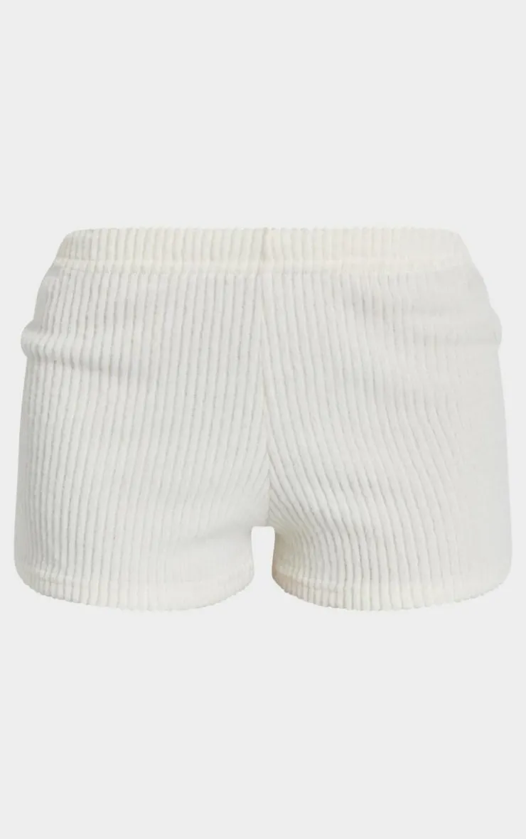 Discount PrettyLittleThing Brushed Rib Hotpants Cream