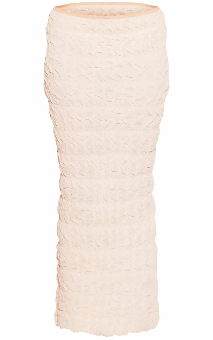 Outlet PrettyLittleThing Bubble Knit Contrast Binding Maxi Skirt Cream