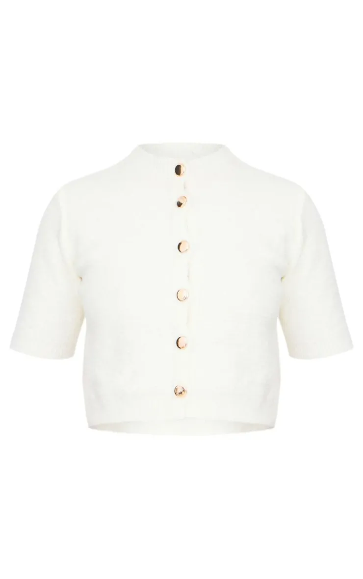 PrettyLittleThing Christmas Shop*Button Up Cap Sleeve Boucle Knit Cardigan