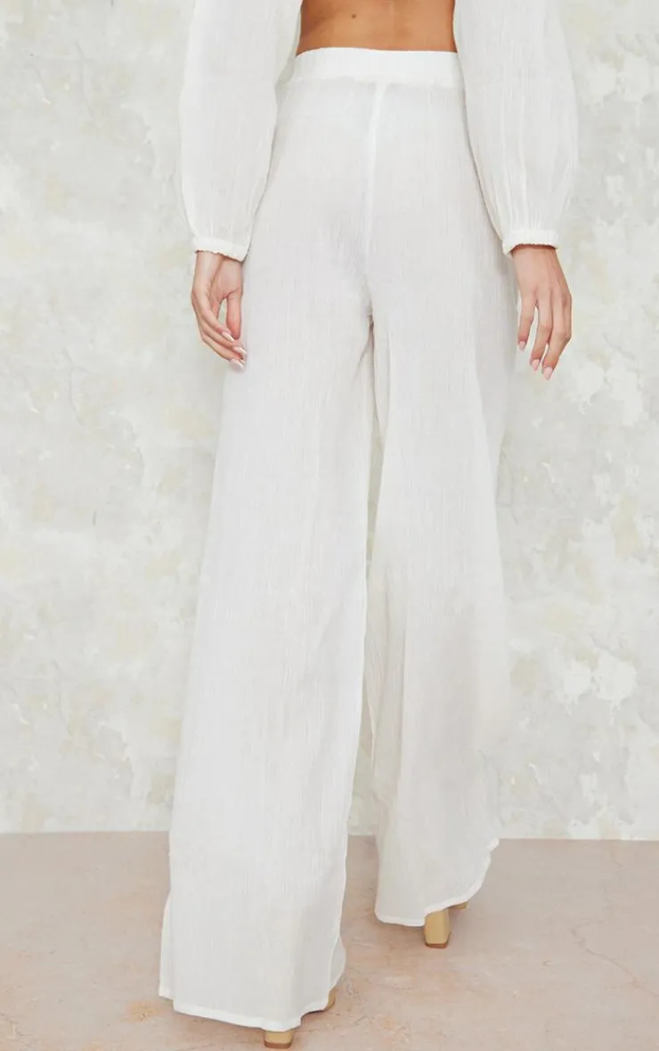 New PrettyLittleThing Cheesecloth Floaty Wide Leg Pants Cream