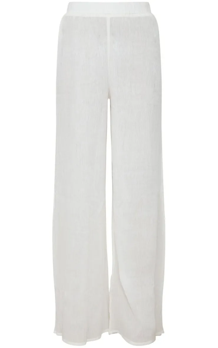New PrettyLittleThing Cheesecloth Floaty Wide Leg Pants Cream