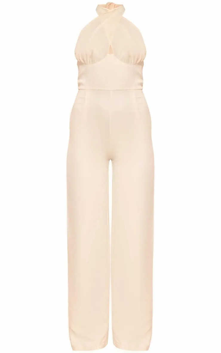 Chiffon Halter Neck Tie Detail Jumpsuit-PrettyLittleThing New