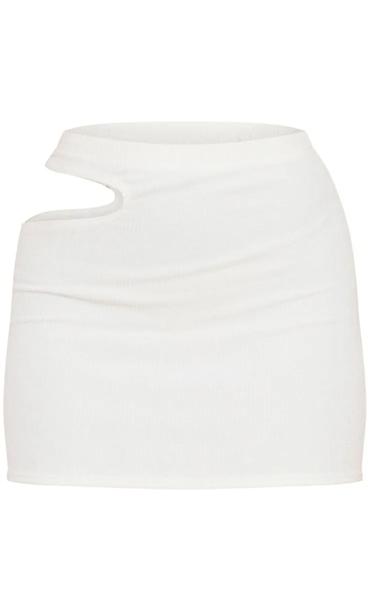 Outlet PrettyLittleThing Crinkle Rib Cut Out Waist Mini Skirt Cream