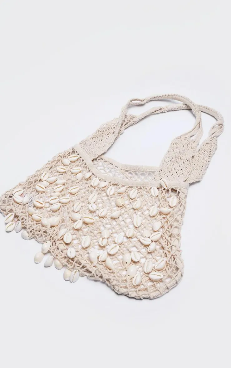 PrettyLittleThing Shoppers*Crochet Knit Shell Detail Beach Shopper Bag