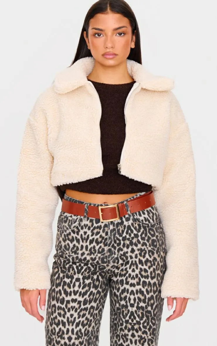PrettyLittleThing Teddy Coats*Cropped Borg Zip Up Jacket