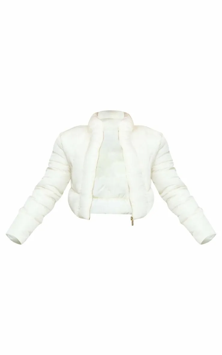 PrettyLittleThing Puffer Jackets*Curved Collar Seam Detail Cropped Puffer Jacket