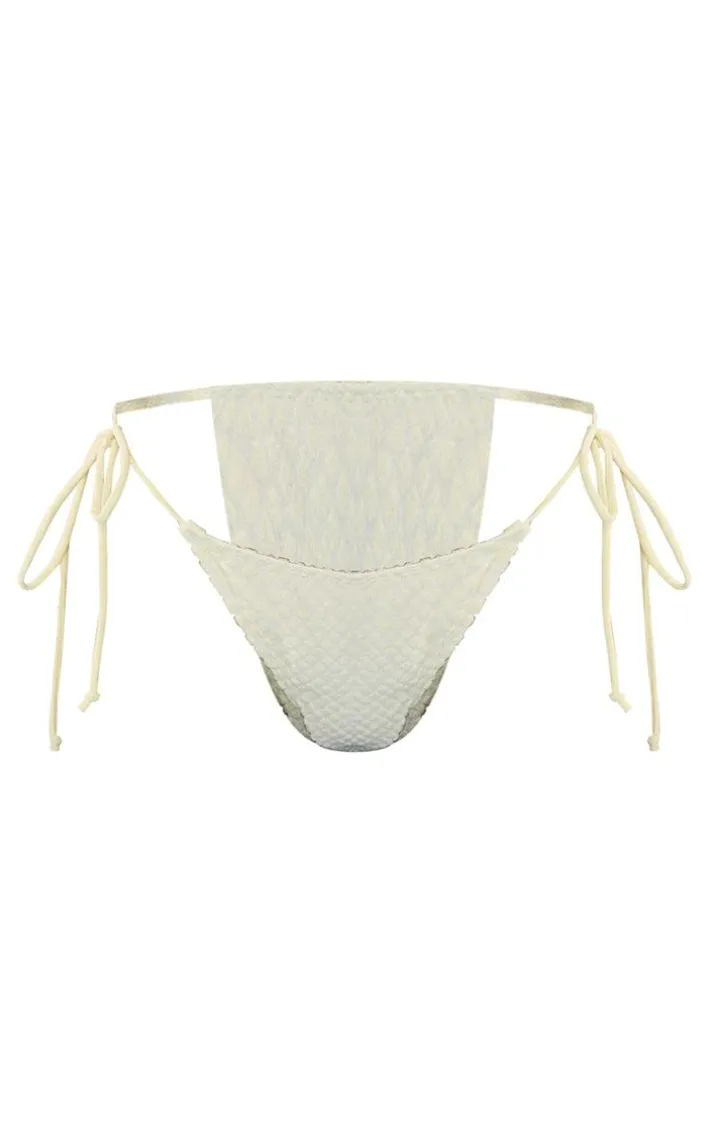 Cream Devore Tie Side Bikini Bottoms