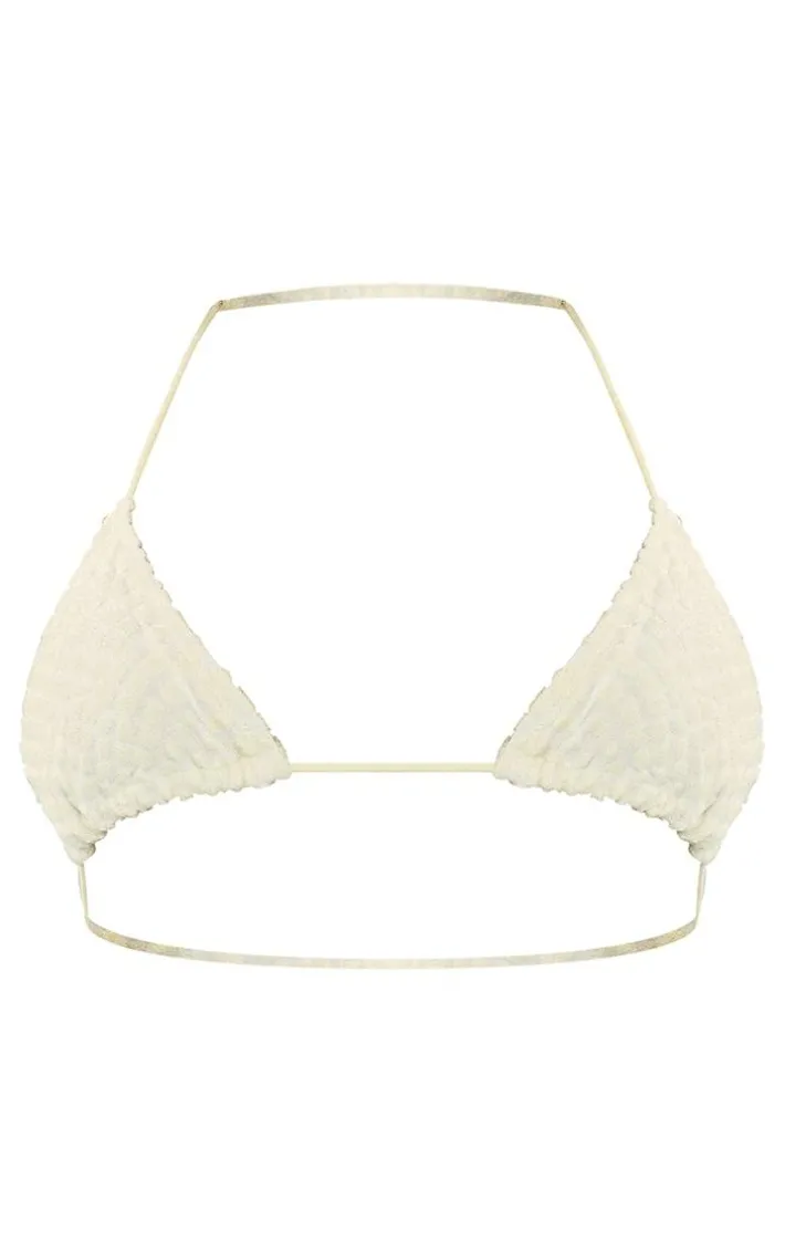 Cream Devore Triangle Bikini Top