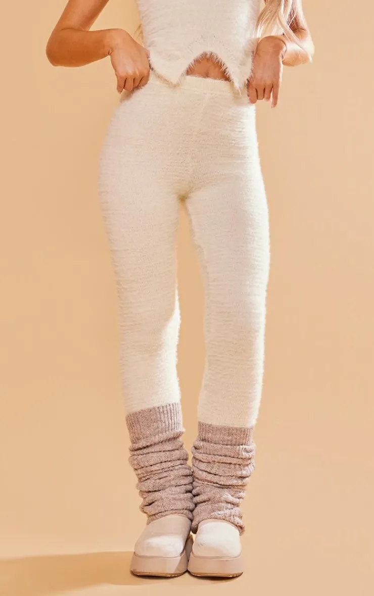 Hot PrettyLittleThing Eyelash Knit High Waist Leggings Cream