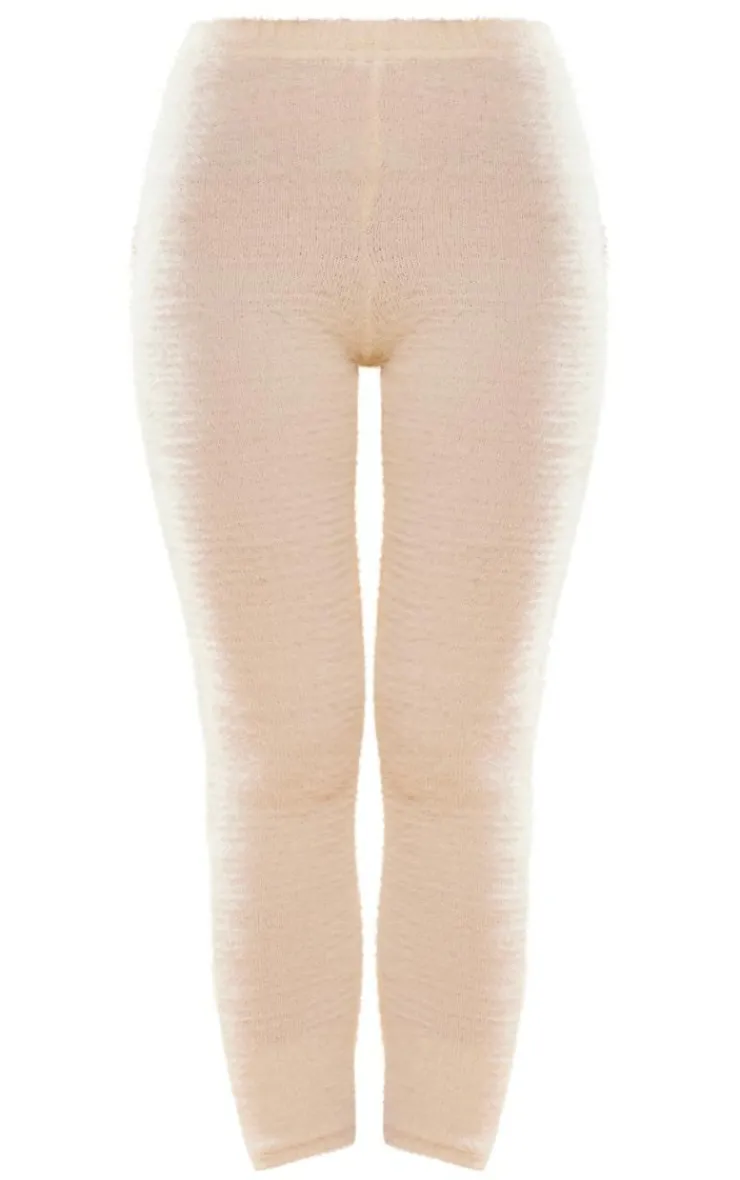 Hot PrettyLittleThing Eyelash Knit High Waist Leggings Cream