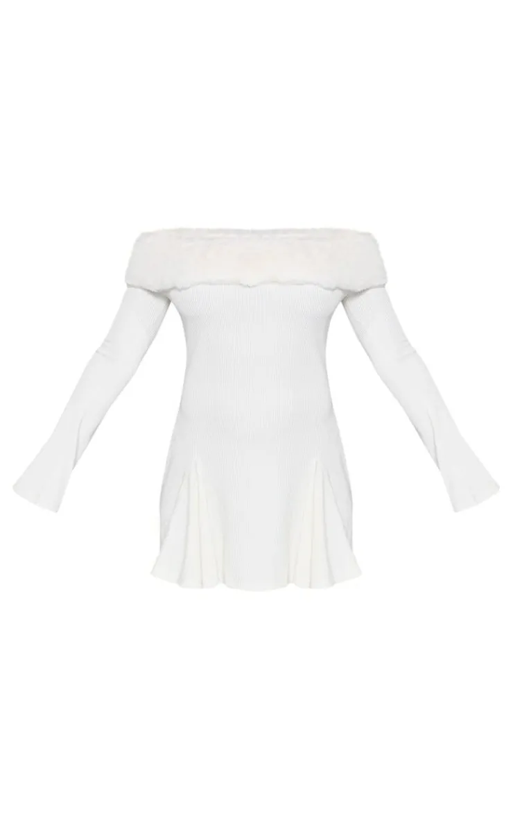 Faux Fur Trim Rib Shift Dress-PrettyLittleThing Discount