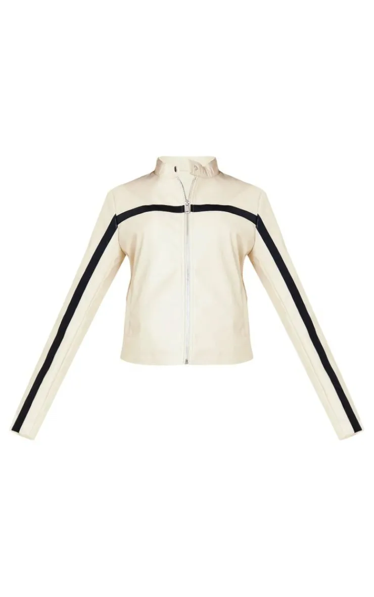 PrettyLittleThing Faux Leather Contrast Panel Motorcross Jacket Cream