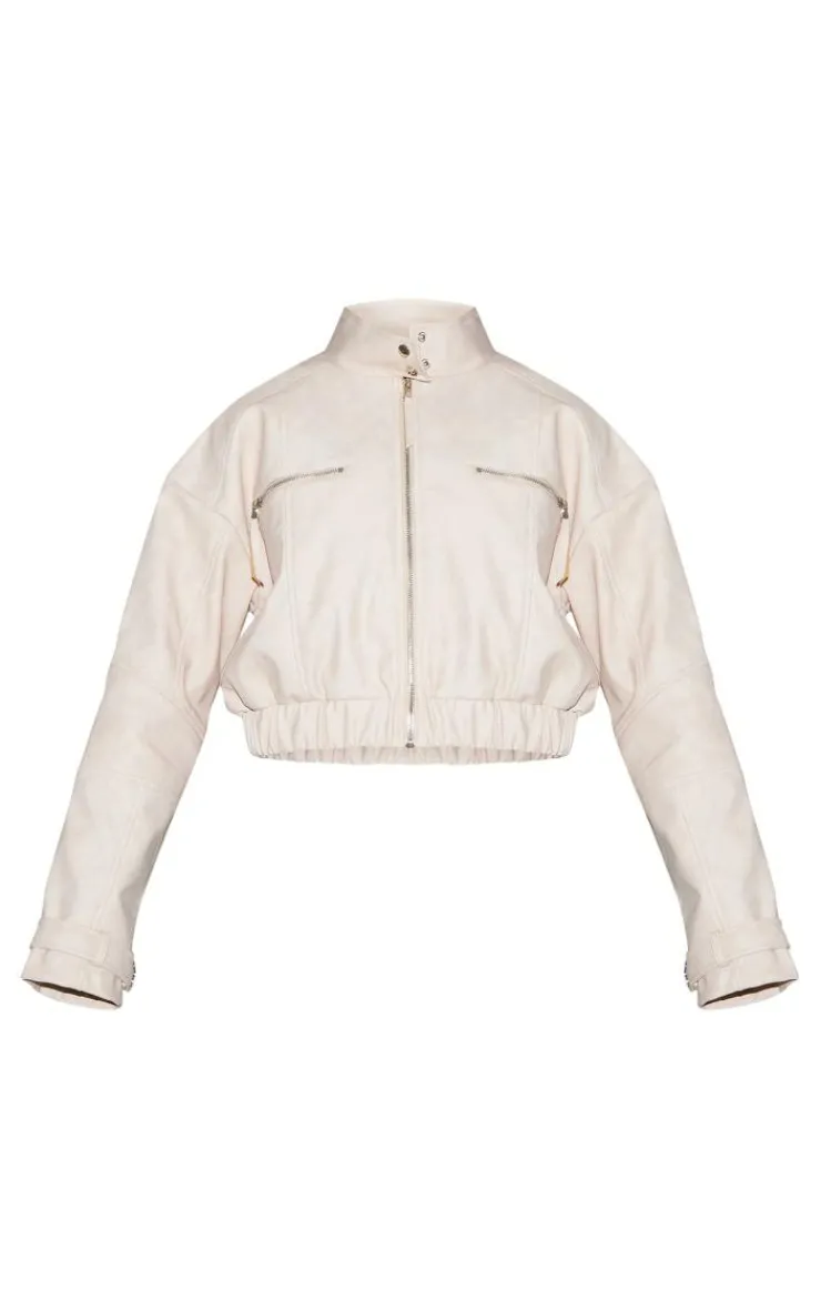 PrettyLittleThing Faux Leather Jackets*Faux Leather Panelled Sleeve Jacket