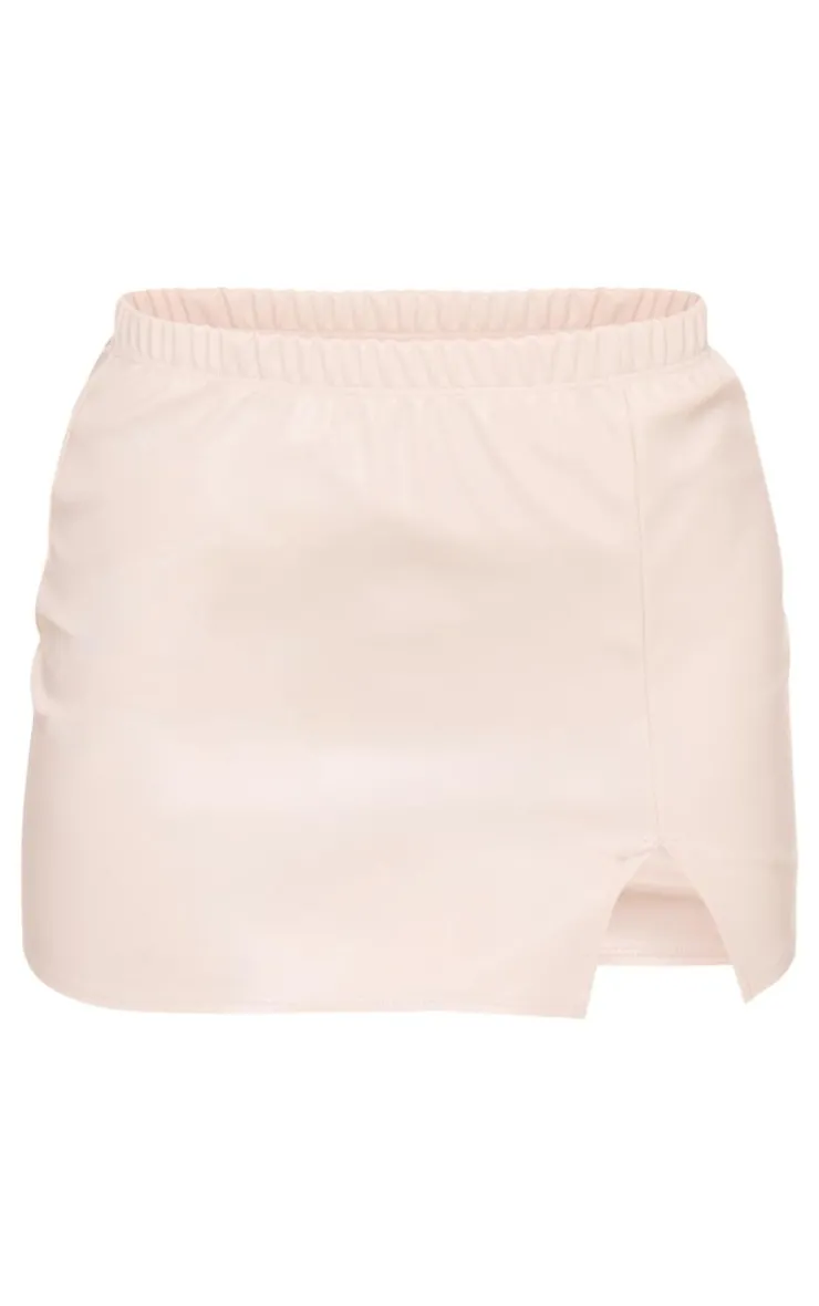 New PrettyLittleThing Faux Leather Split Side Mini Skirt Cream
