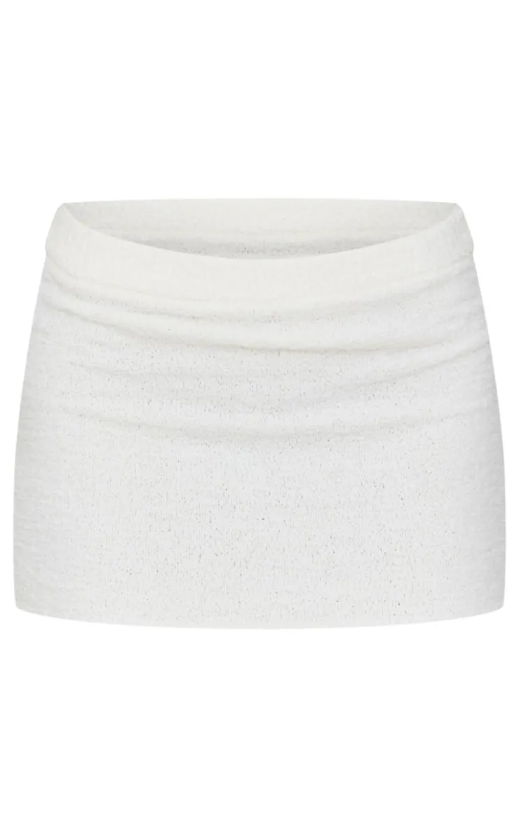 Online PrettyLittleThing Fluffy Boucle Knit Micro Mini Skirt Cream