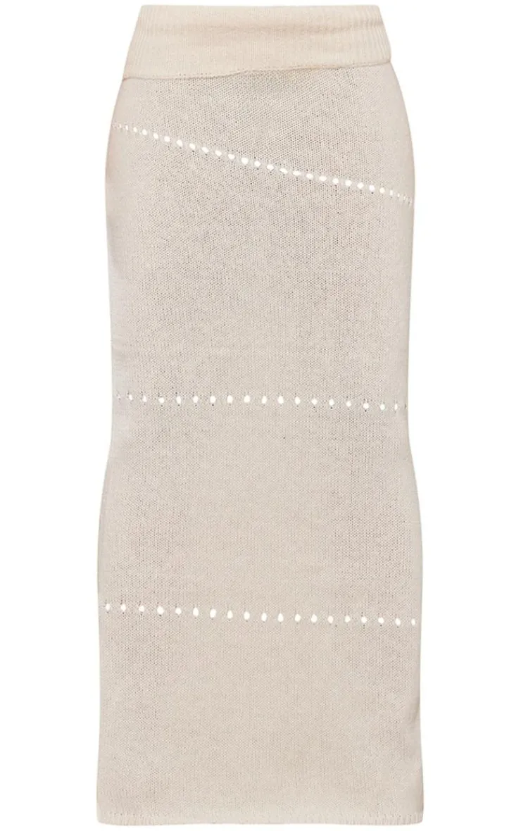 Discount PrettyLittleThing Fold Over Knit Maxi Skirt Cream