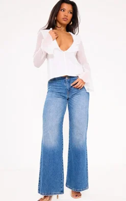 PrettyLittleThing Shirts*Frill Plunge Long Sleeve Frill Cuff Blouse