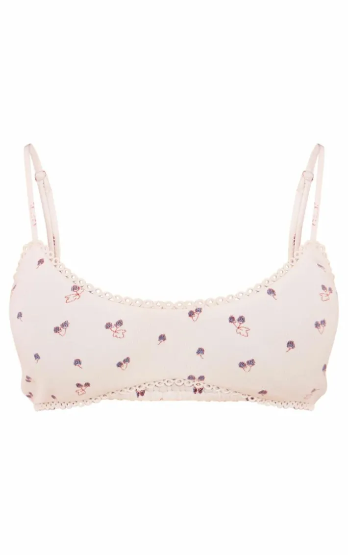 Cream Fruit Print Ribbed Pajama Bralette