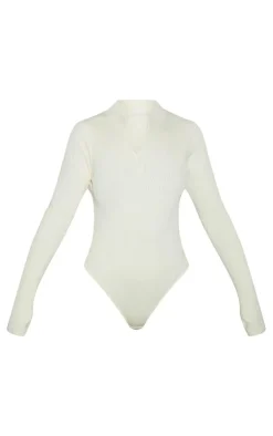 Cream Half Zip Knitted Bodysuit