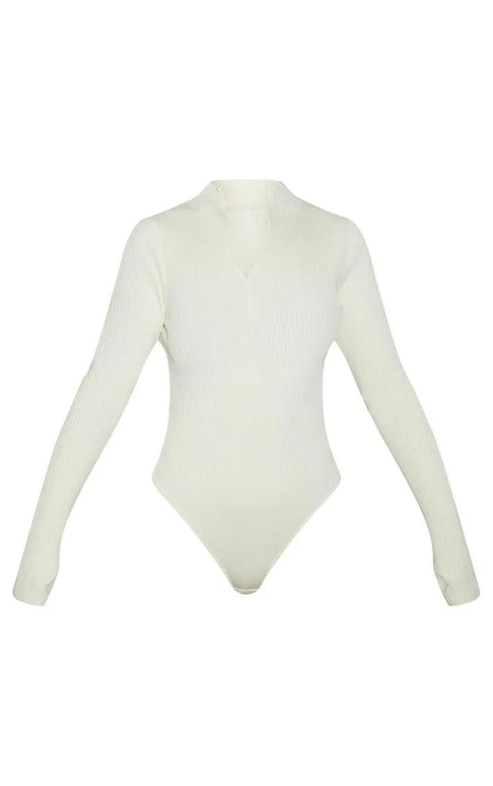 Cream Half Zip Knitted Bodysuit