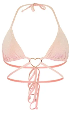 Cream Heart Trim Glitter Triangle Bikini Top
