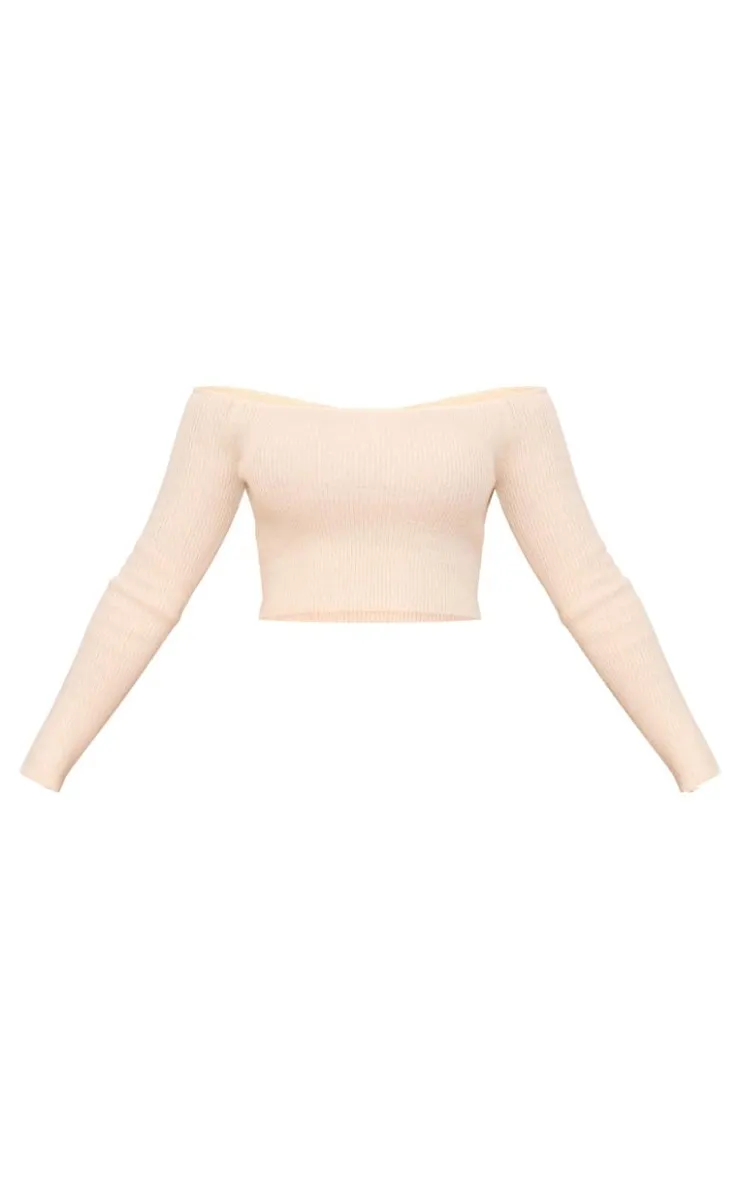 PrettyLittleThing Knitted Tops*Knitted Bow Back Bardot Top