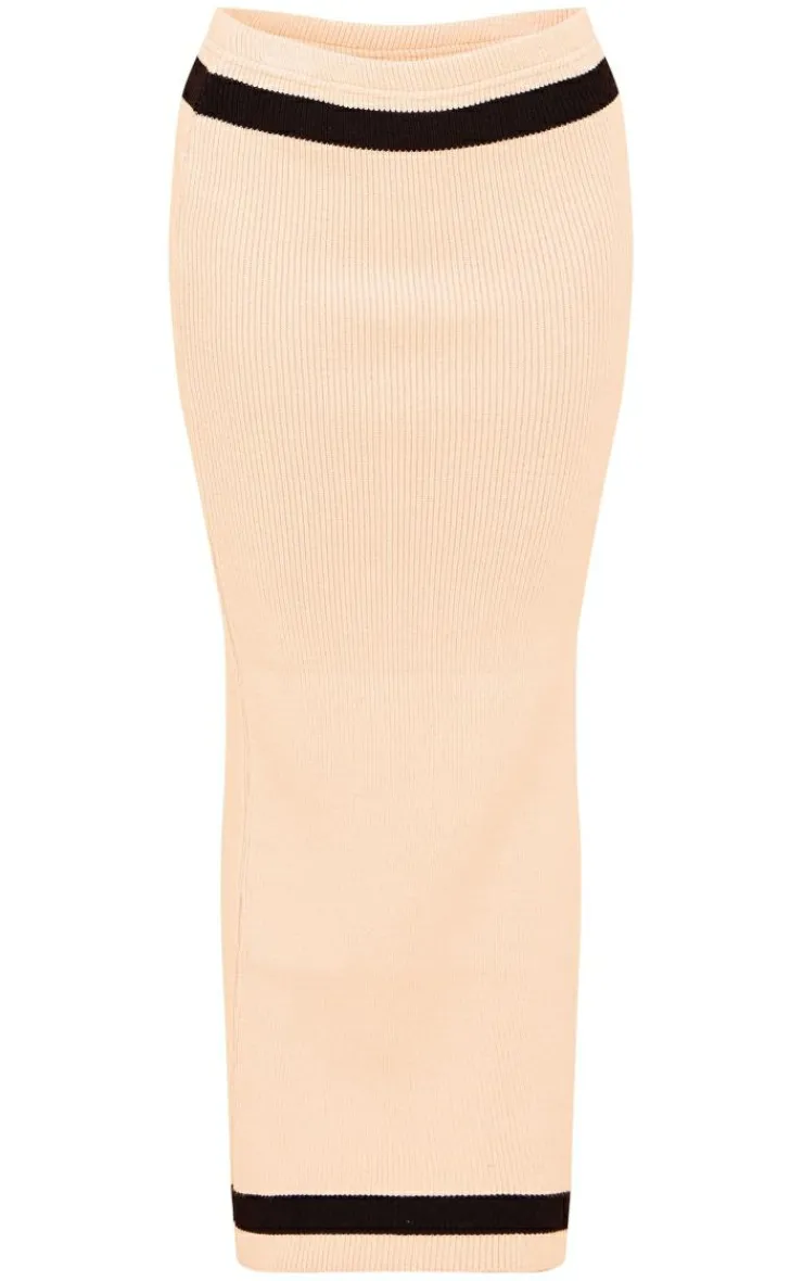 Outlet PrettyLittleThing Knitted Contrast Detail Maxi Skirt Cream