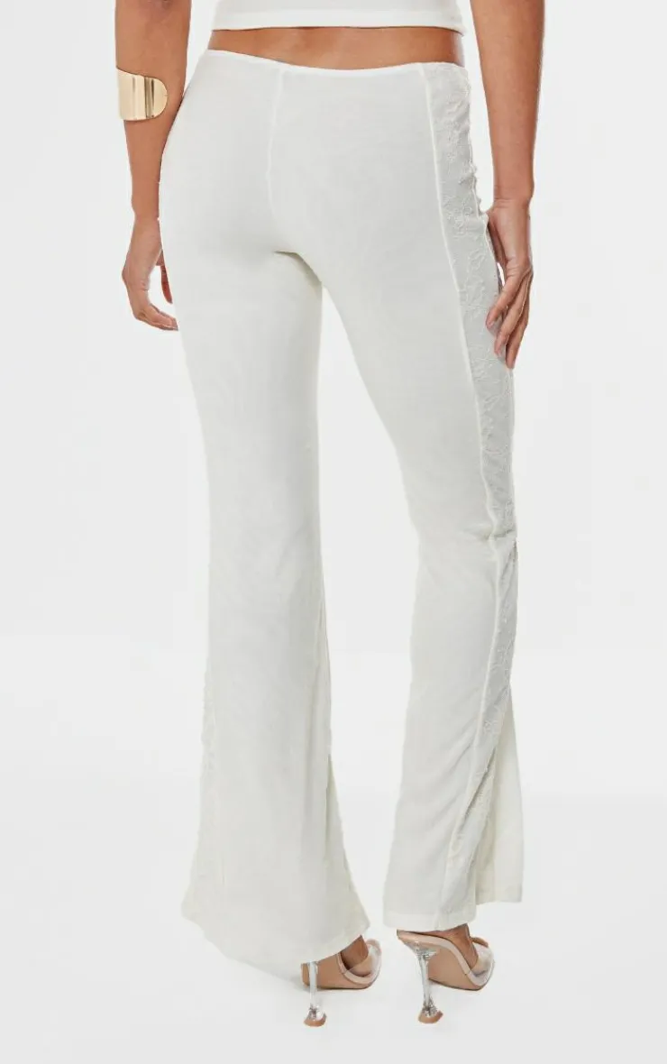Online PrettyLittleThing Lace Mesh Panel Straight Leg Pants Cream