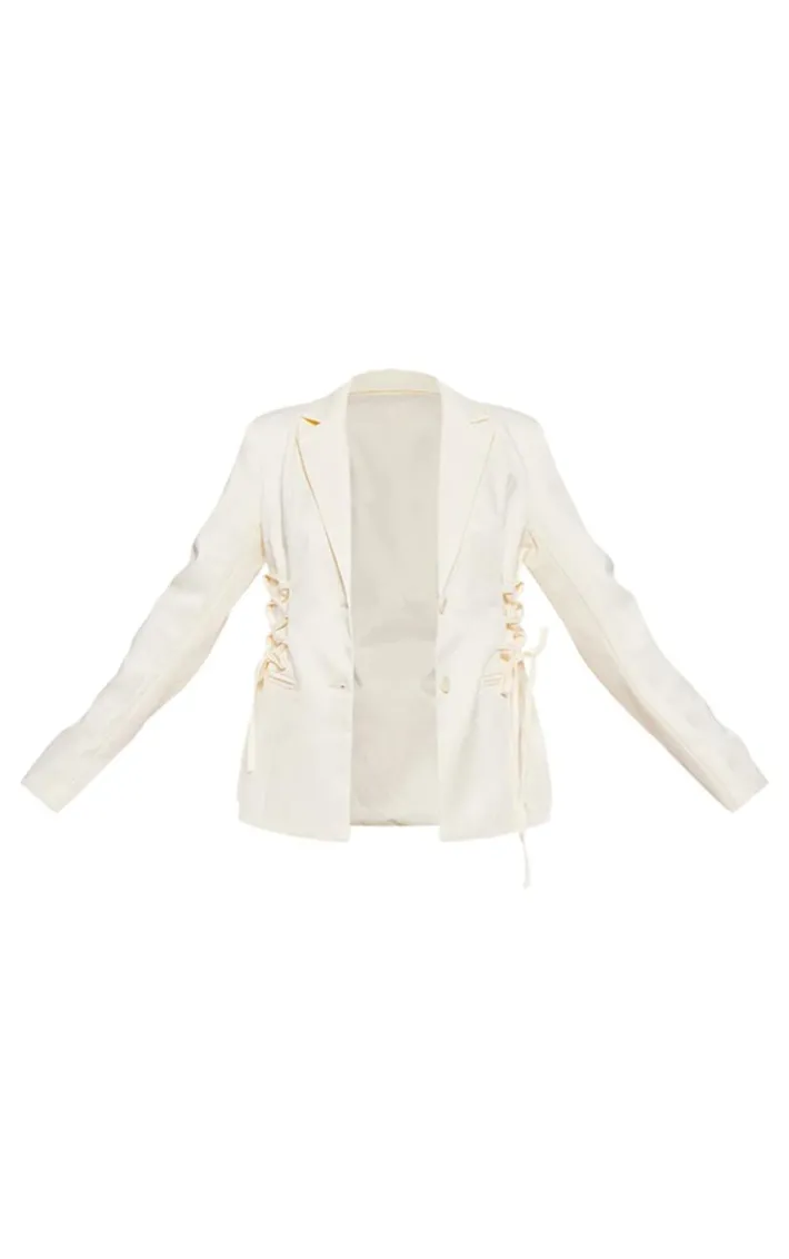 Cream Lace Up Waist Blazer