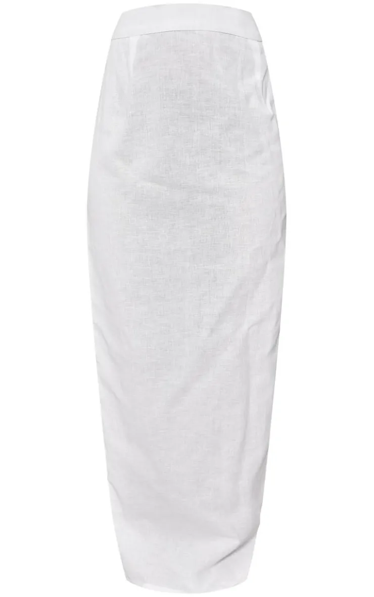 New PrettyLittleThing Linen Look Column Maxi Skirt Cream