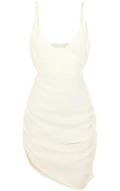 Linen Look Plunge Pleated Detail Strappy Bodycon Dress-PrettyLittleThing Hot