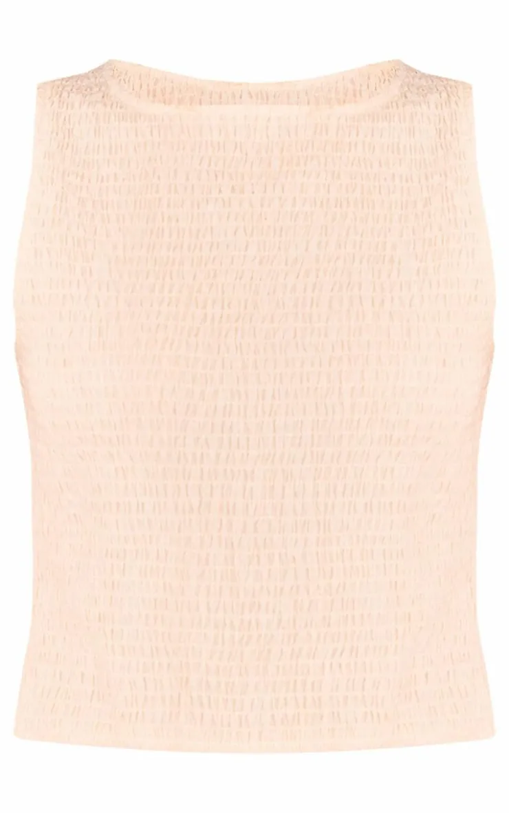 New PrettyLittleThing Linen Look Shirred Top Cream