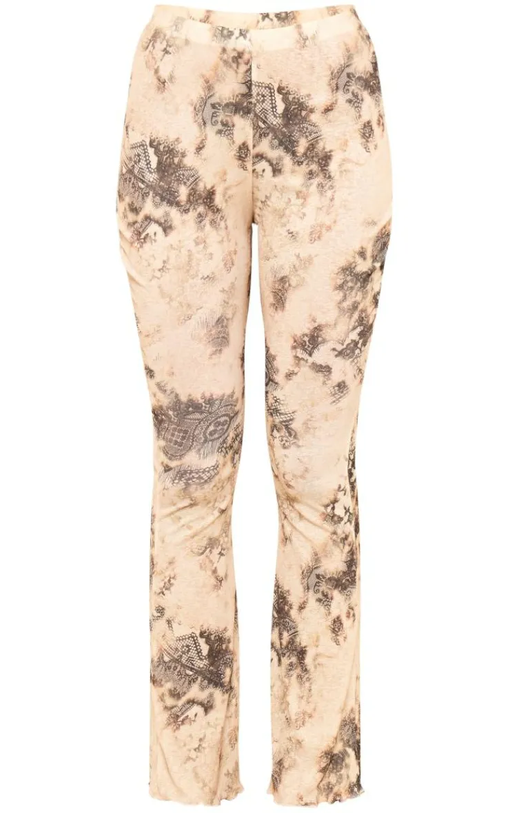 Online PrettyLittleThing Onion Skin Printed Hem Detail Flared Pants Cream