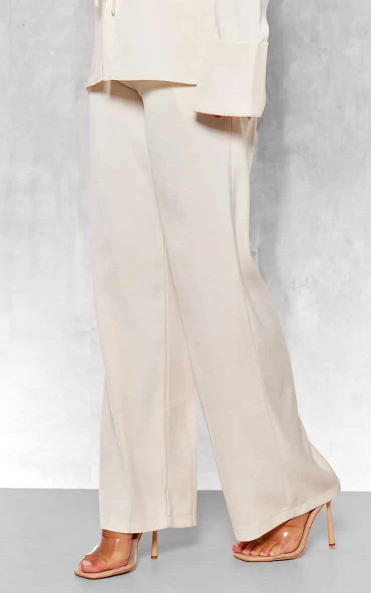 Online PrettyLittleThing Premium Mid Rise Wide Leg Pants Cream