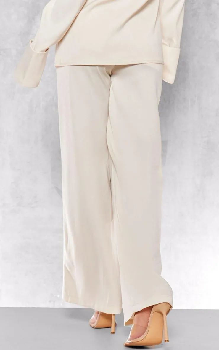 Online PrettyLittleThing Premium Mid Rise Wide Leg Pants Cream