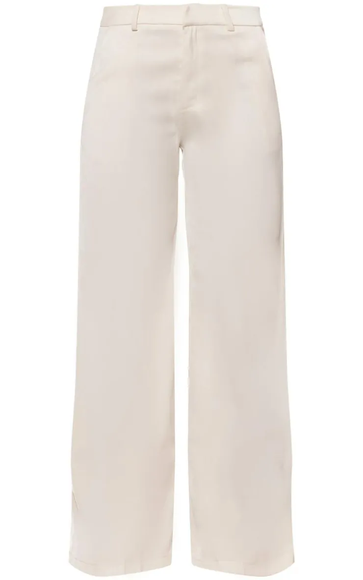 Online PrettyLittleThing Premium Mid Rise Wide Leg Pants Cream