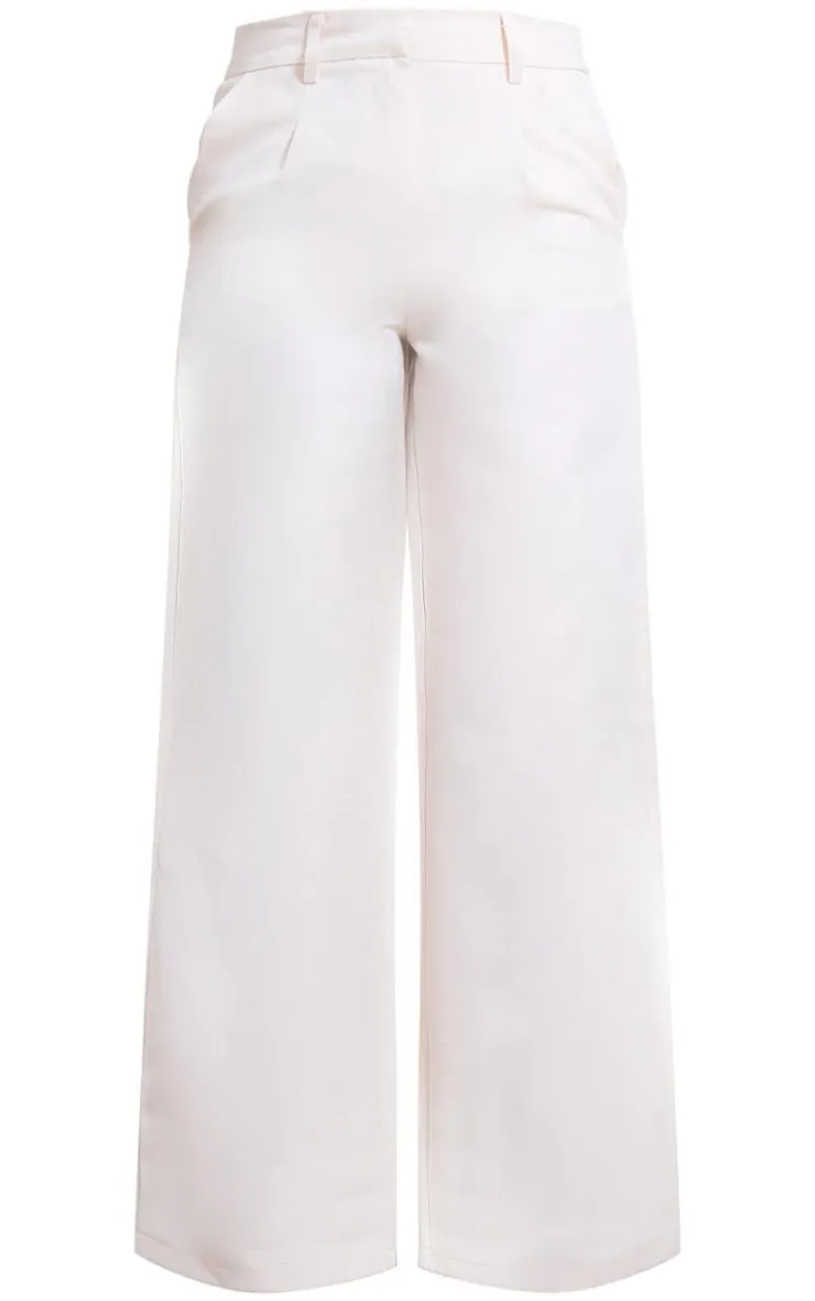 Outlet PrettyLittleThing Premium Textured Tailored Wide Leg Pants Cream