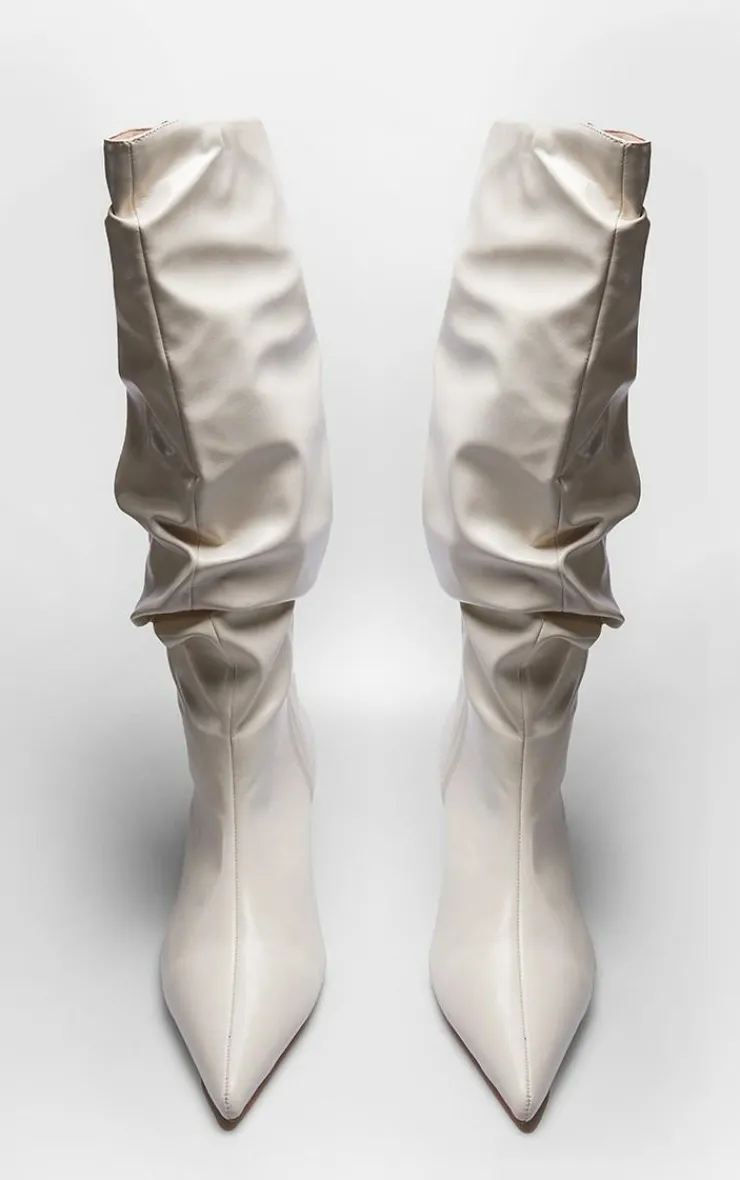 PrettyLittleThing Wide Fit Boots*PU Wide Fit Gathered Low Heel Knee High Boots