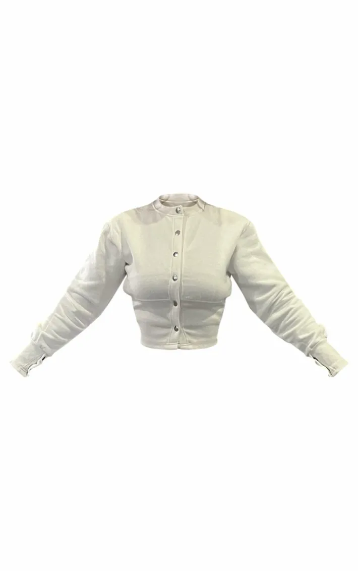 Cream Ribbed Hem Popper Detail Sweatshirt