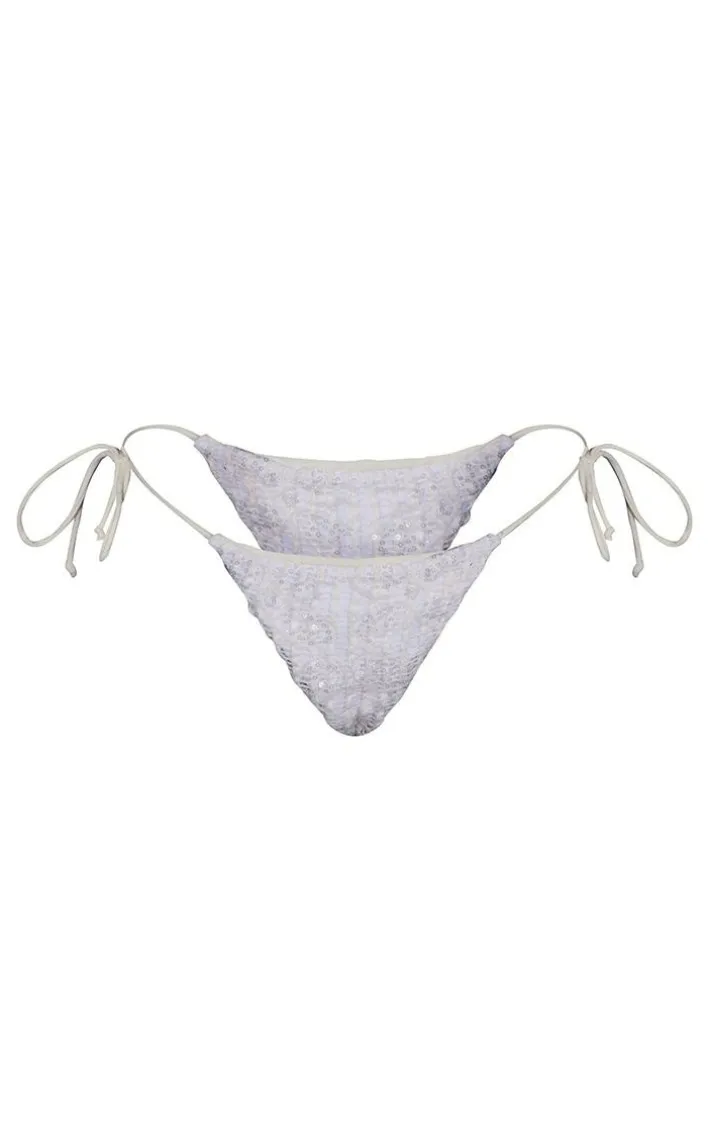 Cream Sequin Tie Side Bikini Bottoms