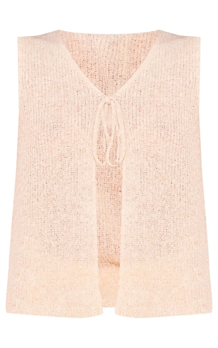 PrettyLittleThing Knitted Tops*Soft Glitter Knit Tie Front Vest