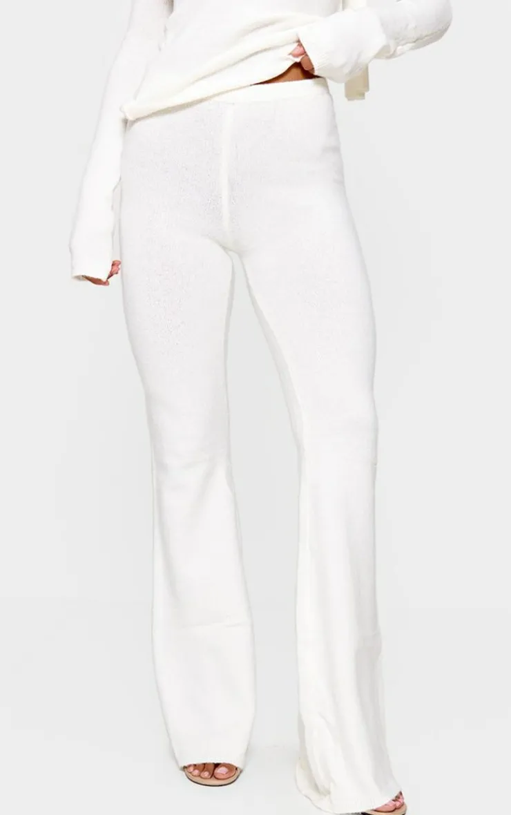 Online PrettyLittleThing Soft Knit Wide Leg Pants Cream