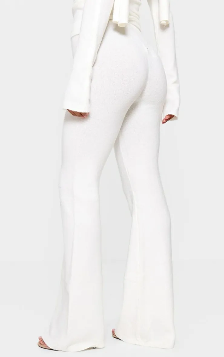 Online PrettyLittleThing Soft Knit Wide Leg Pants Cream