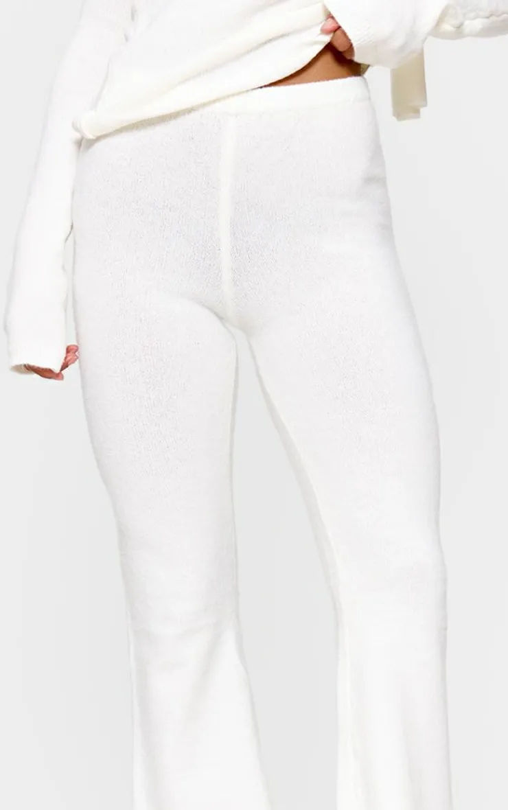 Online PrettyLittleThing Soft Knit Wide Leg Pants Cream