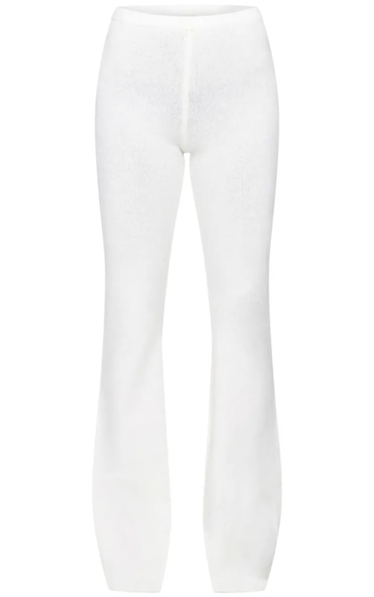 Online PrettyLittleThing Soft Knit Wide Leg Pants Cream