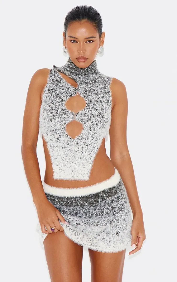 Hot PrettyLittleThing Soft Marl Knit Mini Skirt Cream