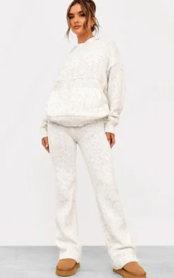 Clearance PrettyLittleThing Space Dye Knitted Wide Leg Pants Cream