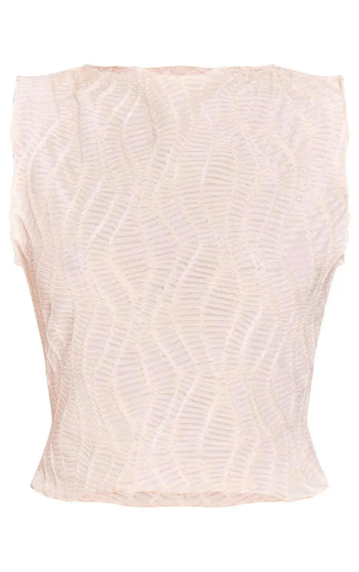 Online PrettyLittleThing Textured Boatneck Top Cream