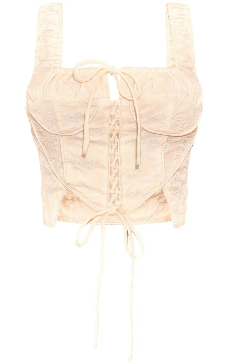 PrettyLittleThing Corsets*Textured Lace Up Ruched Straps Corset